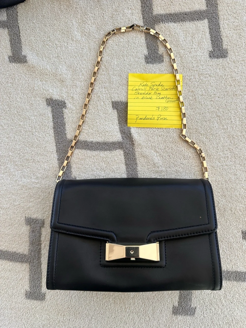 kate spade Black Leather Crossbody with Gold-Tone Plaque
